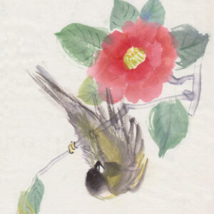 Sleeping bird Hokusai, watercolour on Japanese paper